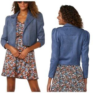 LC Lauren Conrad Soft Moto Jacket Faux Suede Blue Size Small